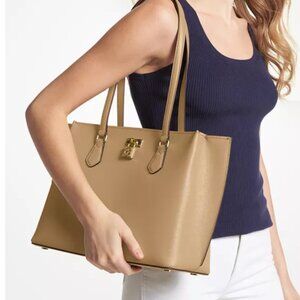 MICHAEL Michael Kors New Large Camel Leather Ruby Tote Top Zip Bag NWOT $328